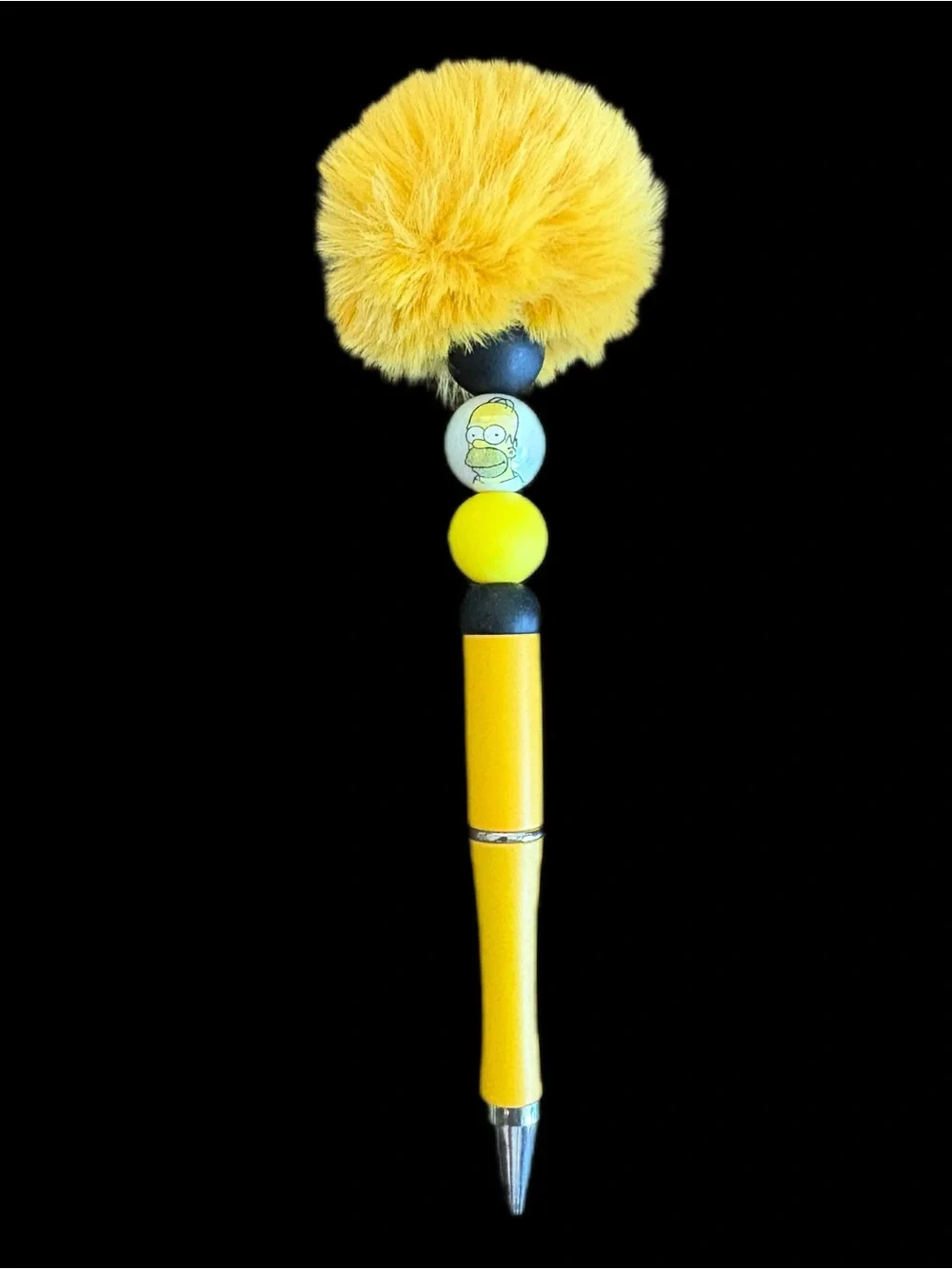 Handmade Homer Simpson Yellow Pom Pom Beaded Pen - The Simpsons